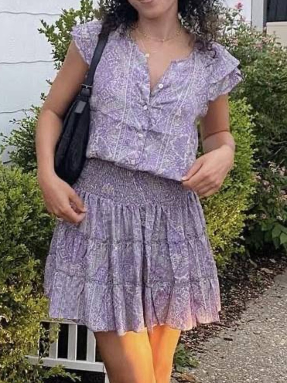 Perry Walker Collective Jenny Silk Floral Smocked Mini Dress in Purple Medium